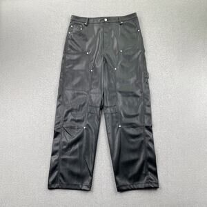 Avec Les Filles Faux Leather Pants Womens 14 Black Baggy Carpenter Studded Rave